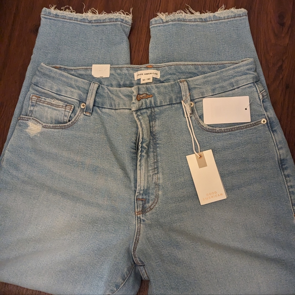 Good American good girlfriend frayed hem jeans